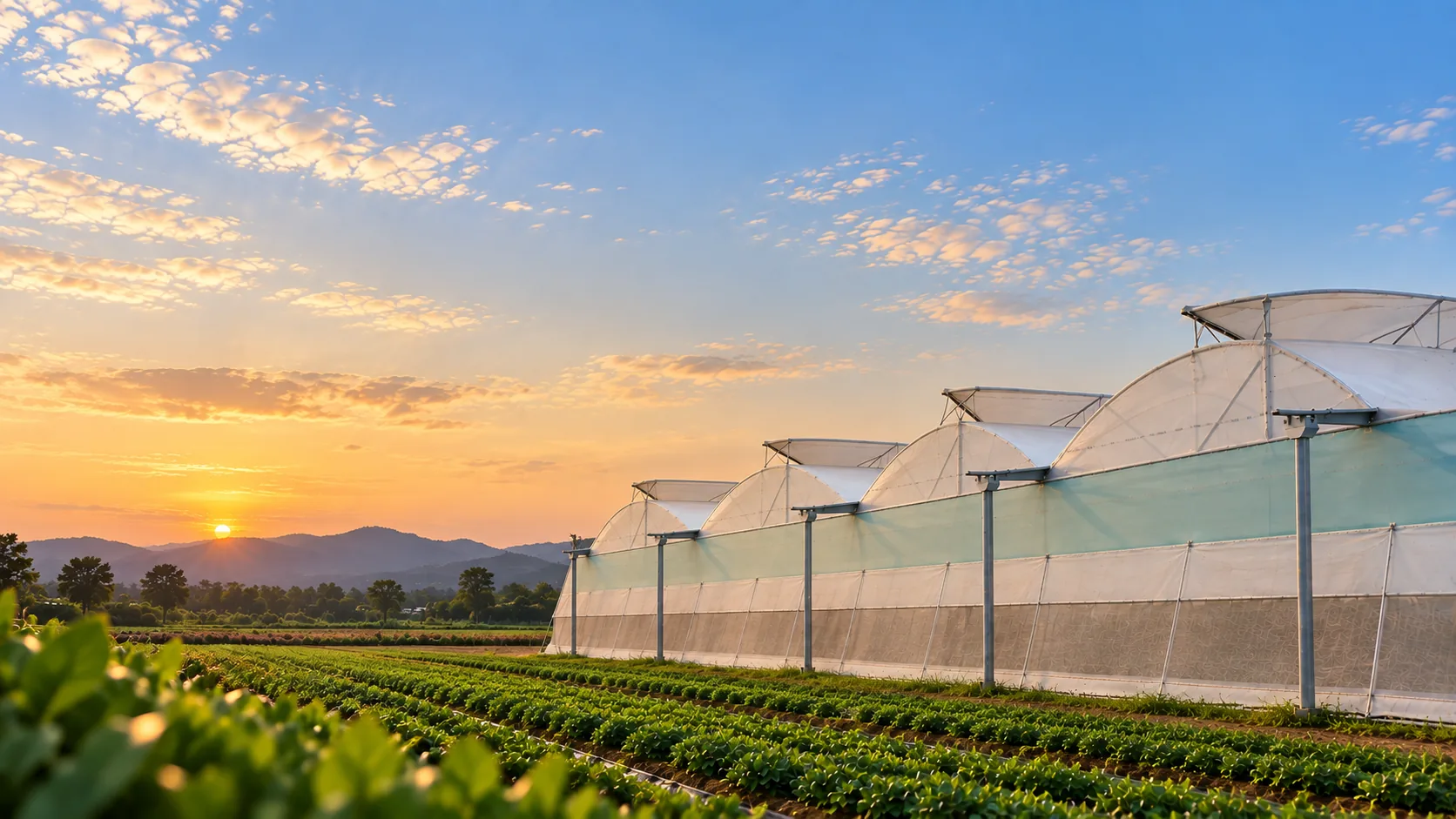 Agri Twist Commercial Polyhouse Farm at Sunrise